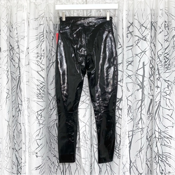 SPANX BLACK FAUX PATENT LEATHER HIGH WAISTED LEGGINGS - Picture 4 of 12